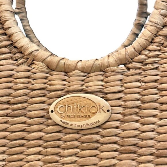 NWOT Chiktok by Nada Sawaya Hand Beaded Natural Straw Tote - Picture 6 of 8